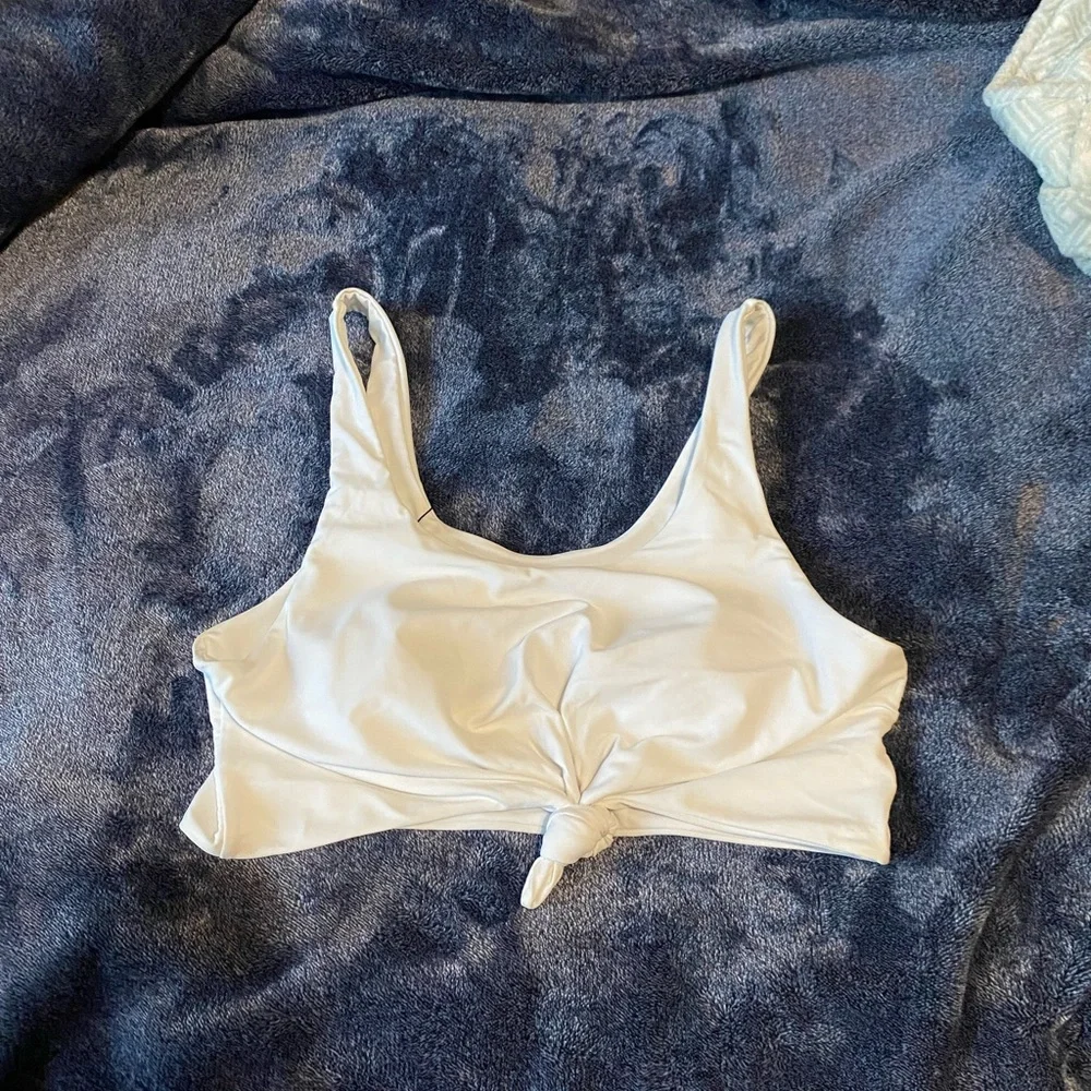 White Knot-Front Swim Top - Women Swim